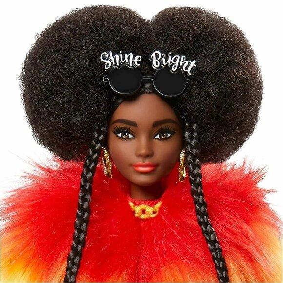 Barbie Extra Doll #1 in Furry Rainbow Coat with Pet Poodle, Brunette Afro-Puffs - Picture 4 of 5